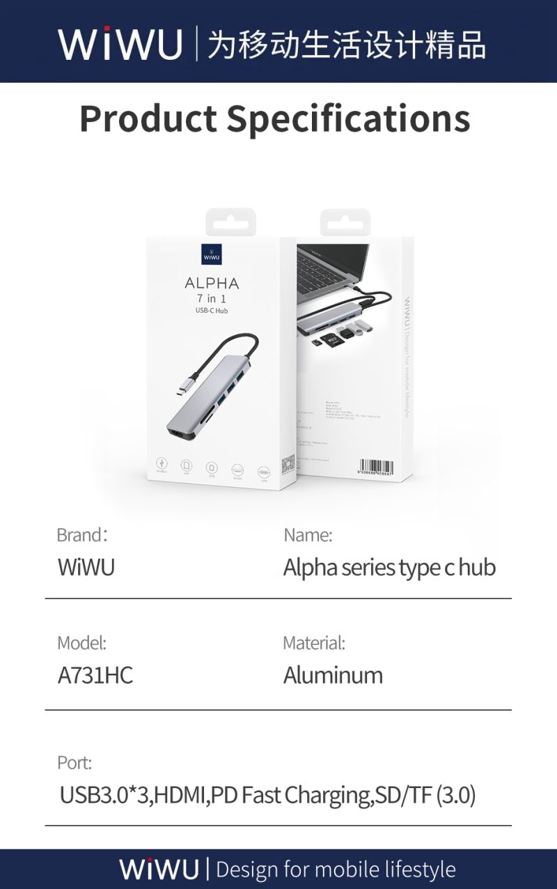 WiWU USB C Adapter Price in Pakistan – Alpha A731HC 7-in-1